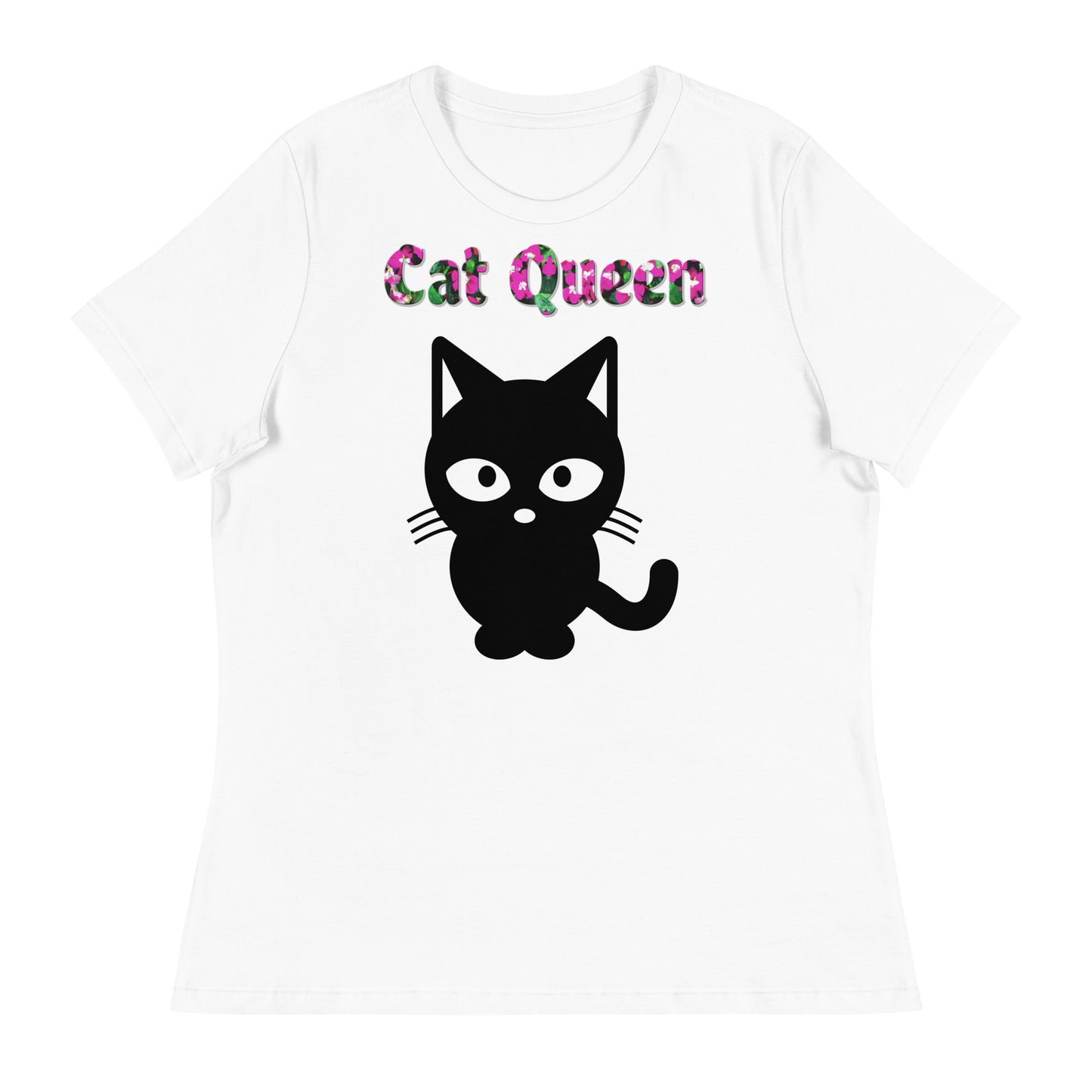 Womens WhiteT-Shirt with Black Cat Silhouette with a text "Cat Queen" at $25.97 found at Personalizedpetlovergifts