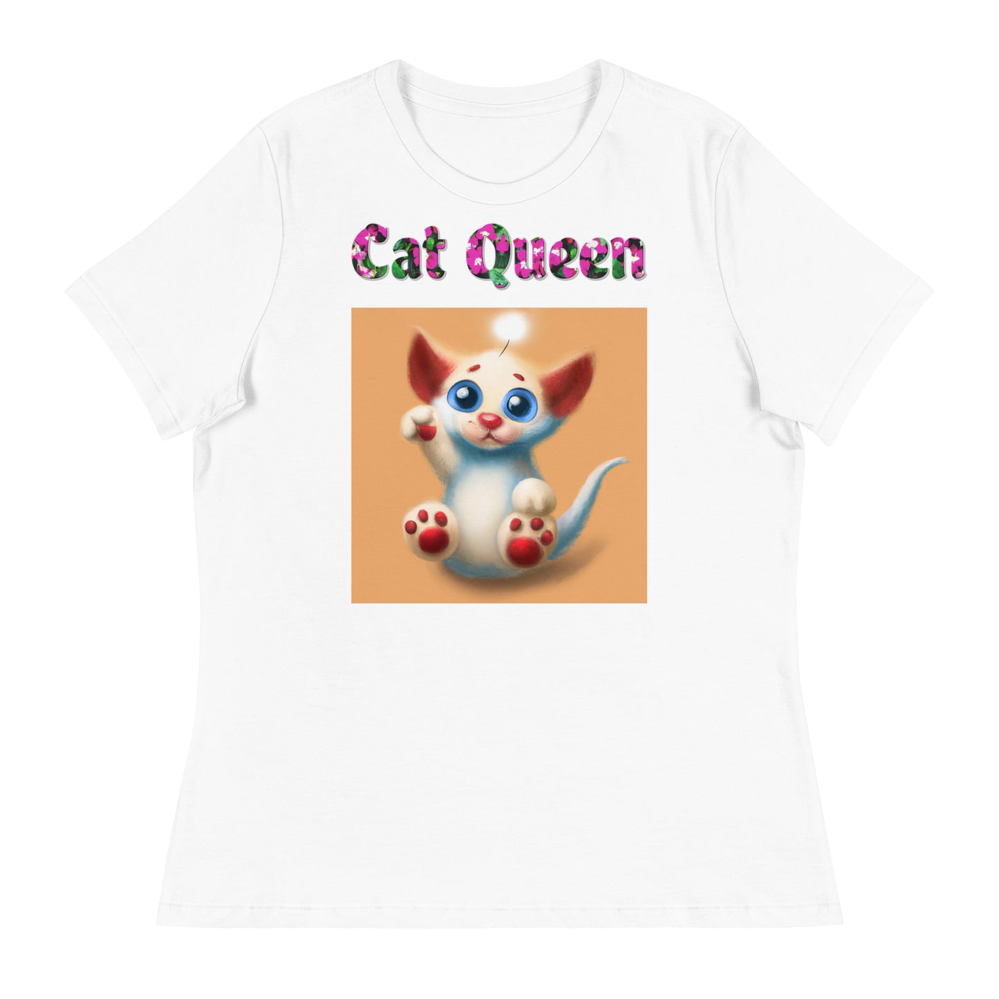 Womens WhiteT-Shirt with Adorable Alien Kitten with a text "Cat Queen" at $25.97 found at Personalizedpetlovergifts