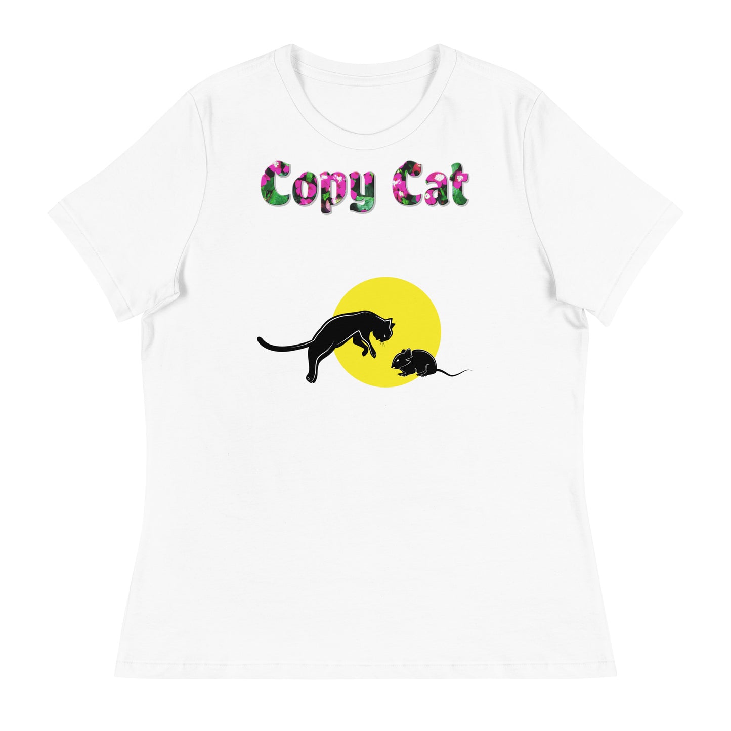 Womens WhiteT-Shirt with Cat And Mouse with a text "Copy Cat" at $25.97 found at Personalizedpetlovergifts