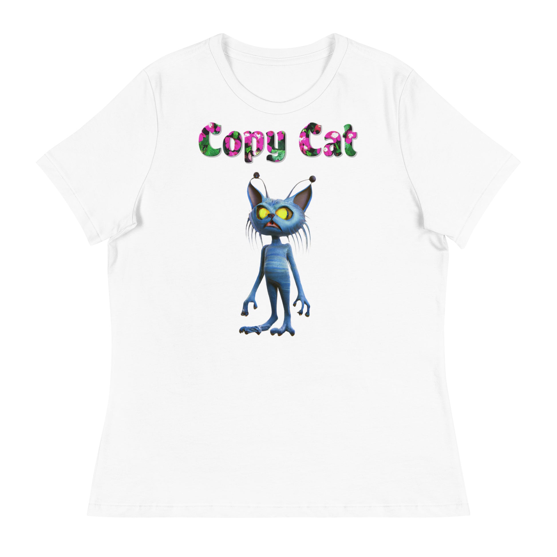 Womens WhiteT-Shirt with Alien Cat with a text "Copy Cat" at $25.97 found at Personalizedpetlovergifts