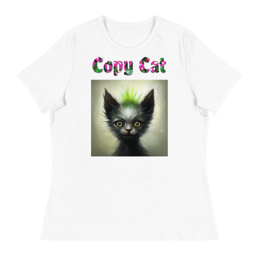 Womens WhiteT-Shirt with Alien Cat With Spikes with a text "Copy Cat" at $25.97 found at Personalizedpetlovergifts