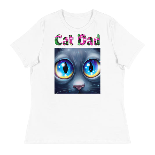 Womens WhiteT-Shirt with Cat Close Up With Blue Eyes with a text "Cat Dad" at $25.97 found at Personalizedpetlovergifts