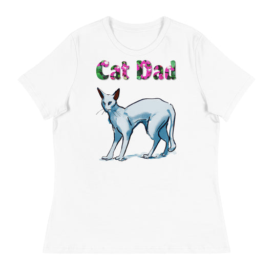 Womens WhiteT-Shirt with Cat Artistic Painting with a text "Cat Dad" at $25.97 found at Personalizedpetlovergifts