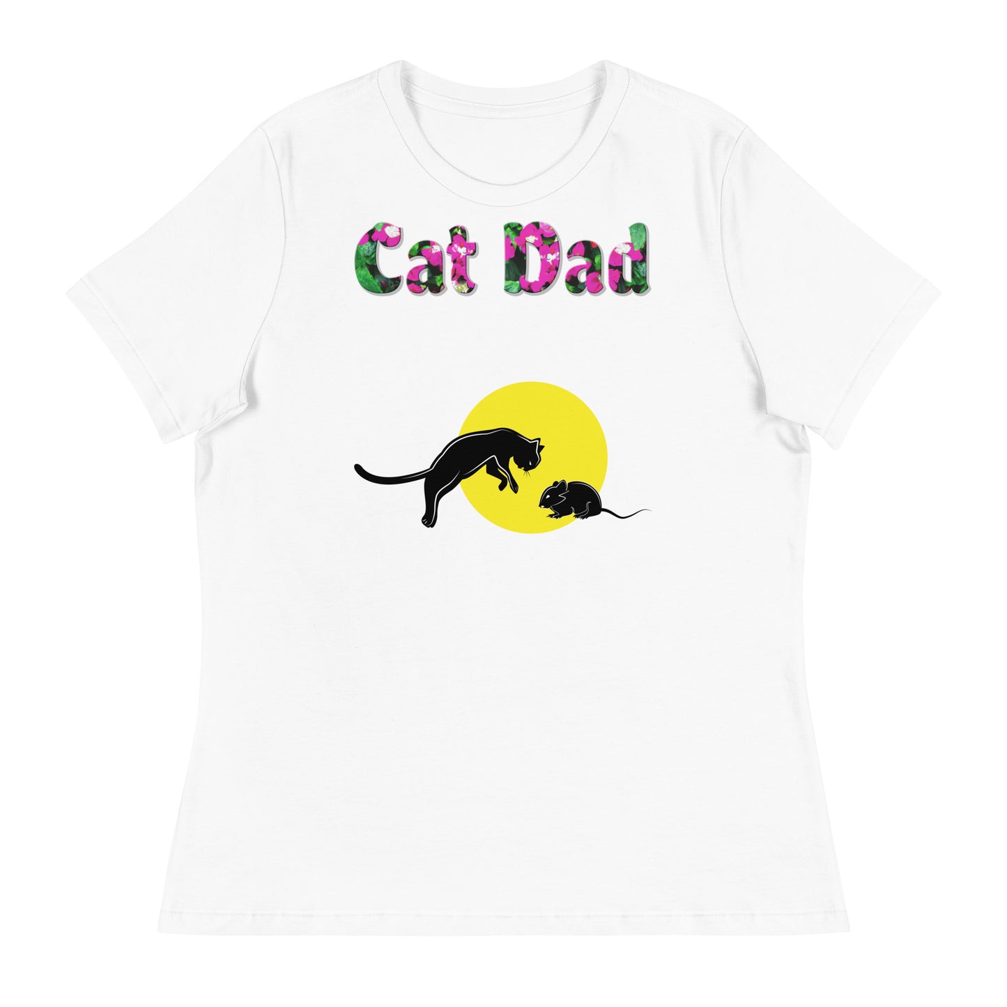 Womens WhiteT-Shirt with Cat And Mouse with a text "Cat Dad" at $25.97 found at Personalizedpetlovergifts