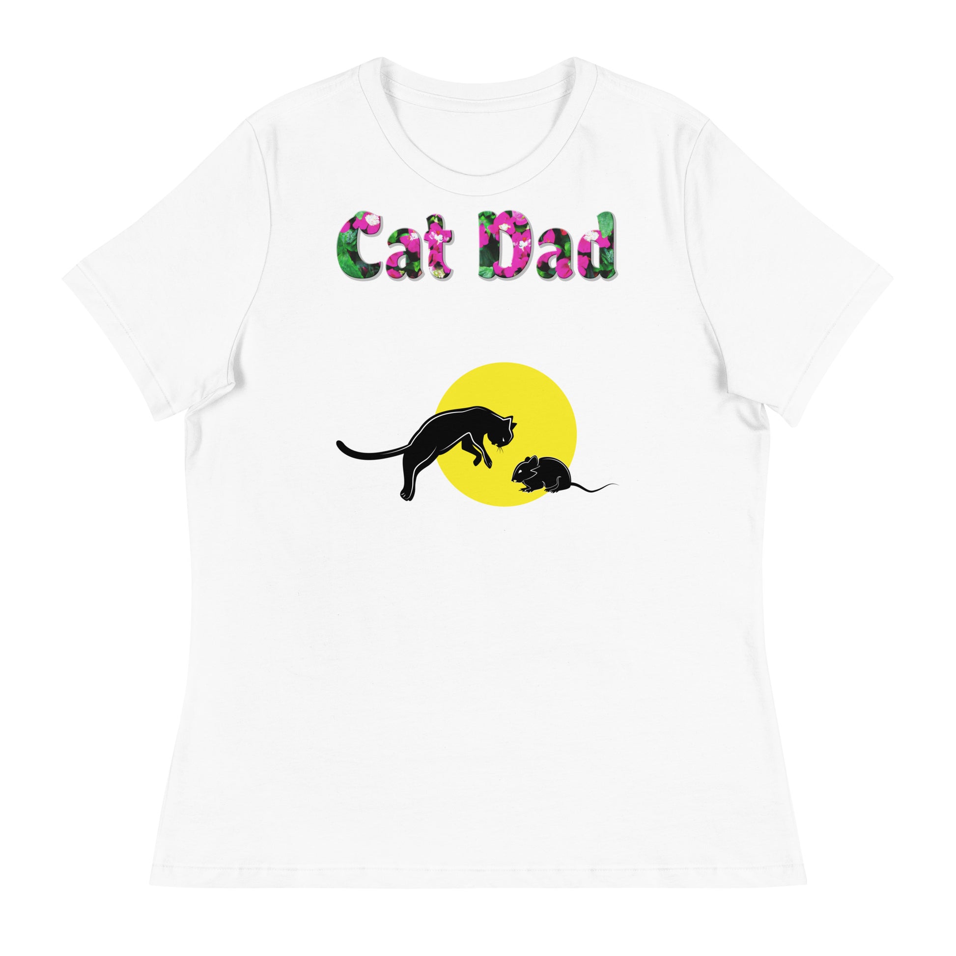 Womens WhiteT-Shirt with Cat And Mouse with a text "Cat Dad" at $25.97 found at Personalizedpetlovergifts