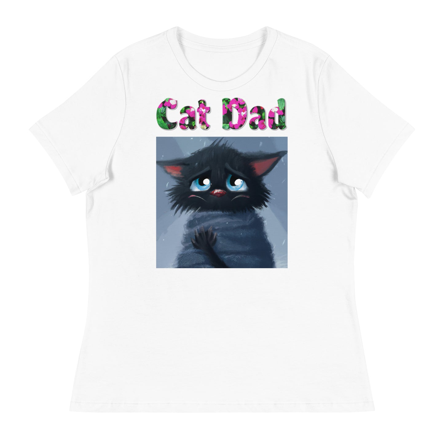 Womens WhiteT-Shirt with Black Kitten Feeling Cold with a text "Cat Dad" at $25.97 found at Personalizedpetlovergifts