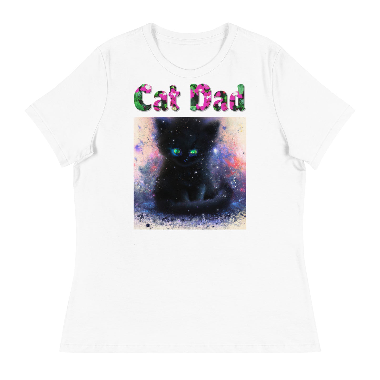 Womens WhiteT-Shirt with Black Kitten Abstract Art with a text "Cat Dad" at $25.97 found at Personalizedpetlovergifts