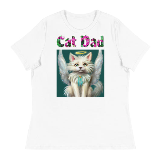 Womens WhiteT-Shirt with Angel Cat with a text "Cat Dad" at $25.97 found at Personalizedpetlovergifts