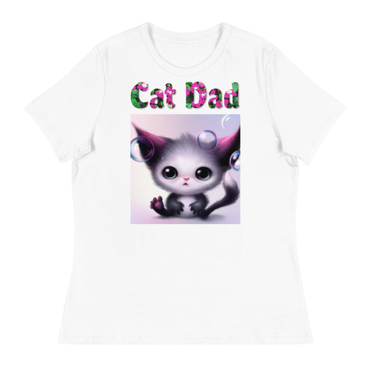 Womens WhiteT-Shirt with Alien Kitten With Bubbles with a text "Cat Dad" at $25.97 found at Personalizedpetlovergifts