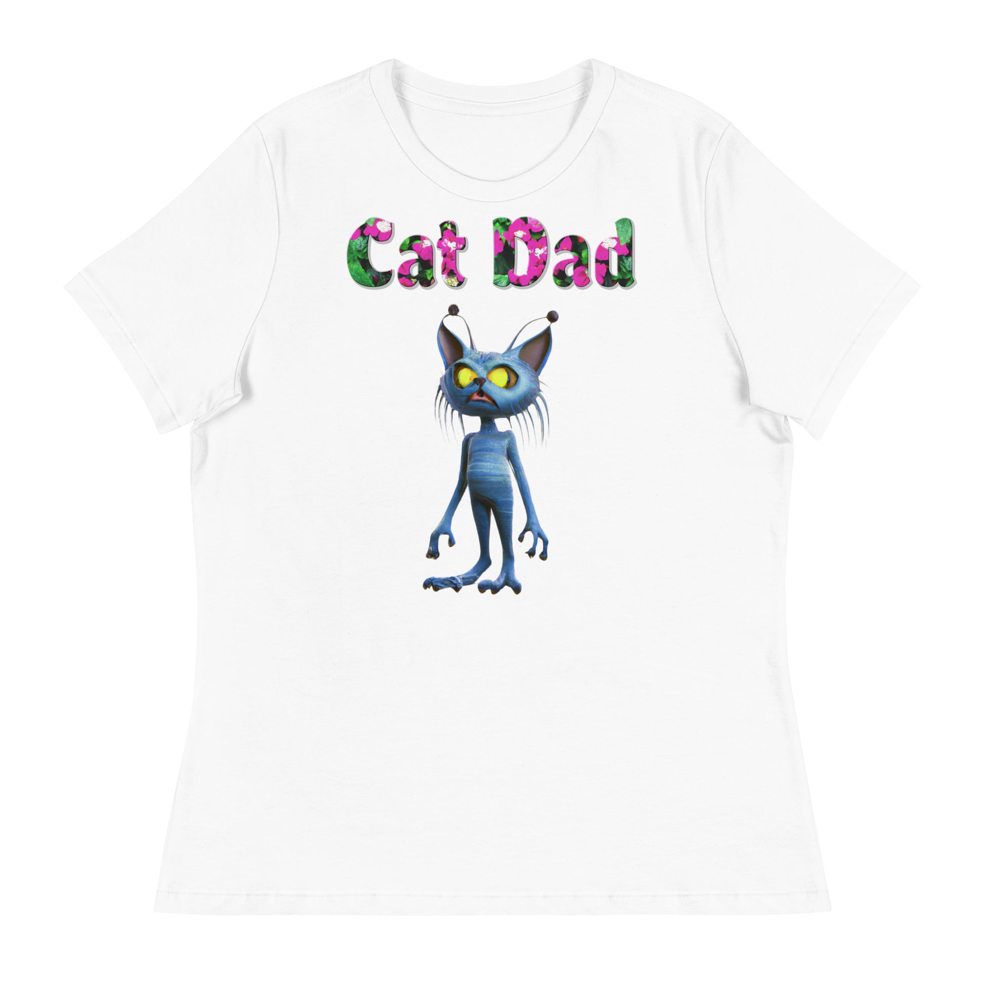 Womens WhiteT-Shirt with Alien Cat with a text "Cat Dad" at $25.97 found at Personalizedpetlovergifts