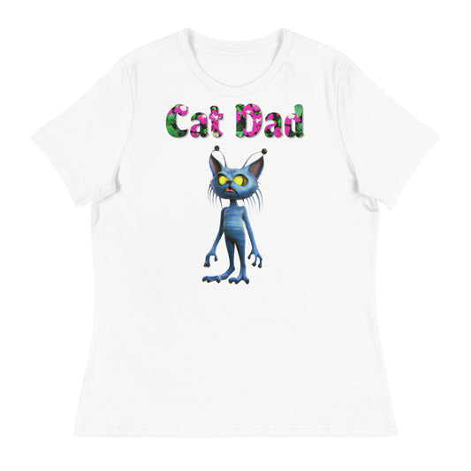 Womens WhiteT-Shirt with Alien Cat with a text "Cat Dad" at $25.97 found at Personalizedpetlovergifts