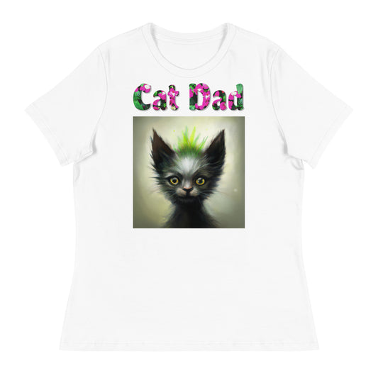 Womens WhiteT-Shirt with Alien Cat With Spikes with a text "Cat Dad" at $25.97 found at Personalizedpetlovergifts