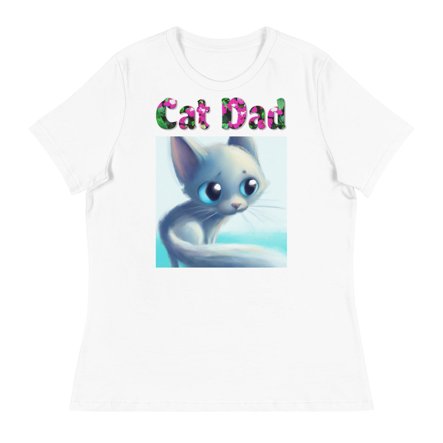 Womens WhiteT-Shirt with Adorable Nostalgic Kitten with a text "Cat Dad" at $25.97 found at Personalizedpetlovergifts