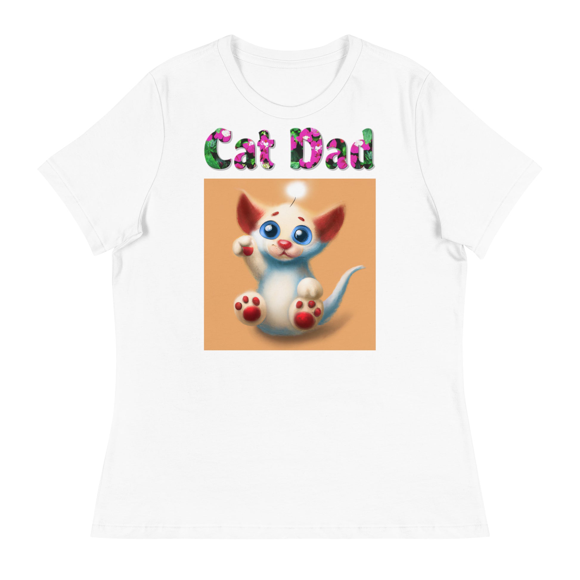 Womens WhiteT-Shirt with Adorable Alien Kitten with a text "Cat Dad" at $25.97 found at Personalizedpetlovergifts