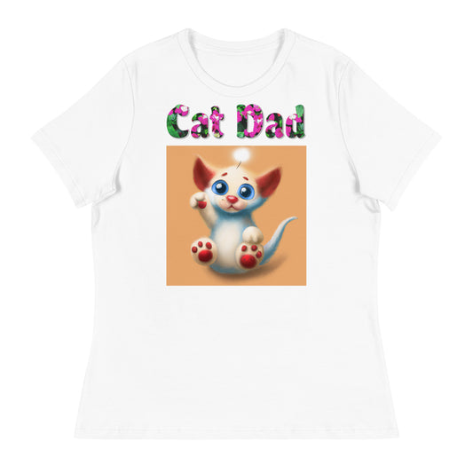 Womens WhiteT-Shirt with Adorable Alien Kitten with a text "Cat Dad" at $25.97 found at Personalizedpetlovergifts