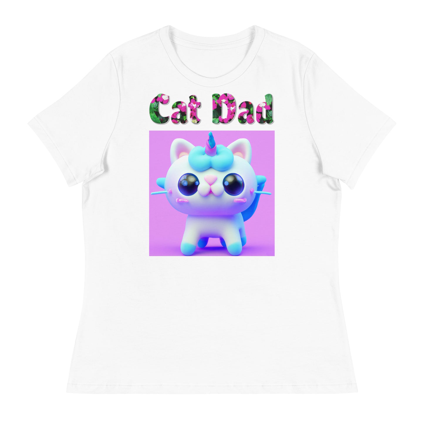 Womens WhiteT-Shirt with 3D Unicorn Kitten with a text "Cat Dad" at $25.97 found at Personalizedpetlovergifts