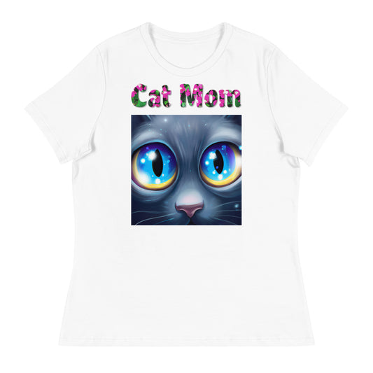 Womens WhiteT-Shirt with Cat Close Up With Blue Eyes with a text "Cat Mom" at $25.97 found at Personalizedpetlovergifts