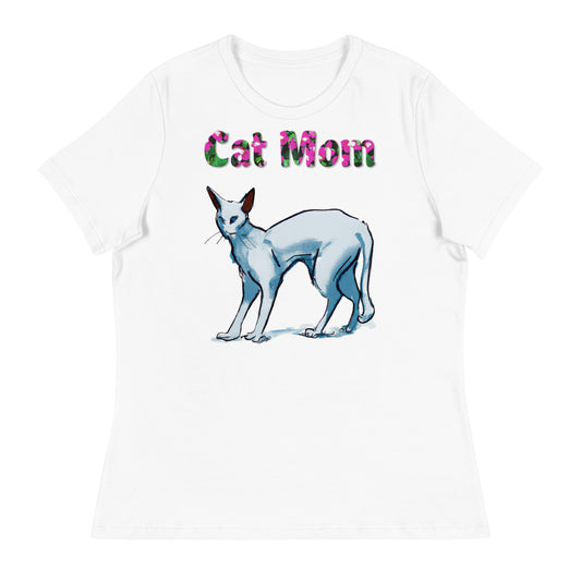 Womens WhiteT-Shirt with Cat Artistic Painting with a text "Cat Mom" at $25.97 found at Personalizedpetlovergifts