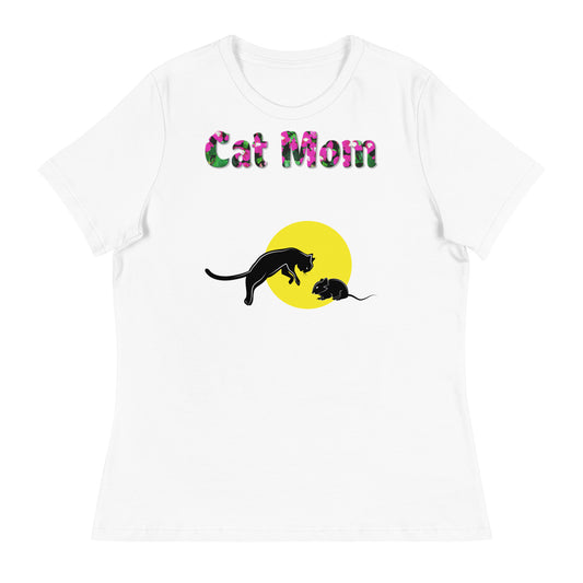 Womens WhiteT-Shirt with Cat And Mouse with a text "Cat Mom" at $25.97 found at Personalizedpetlovergifts