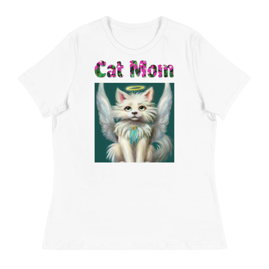 Womens WhiteT-Shirt with Angel Cat with a text "Cat Mom" at $25.97 found at Personalizedpetlovergifts