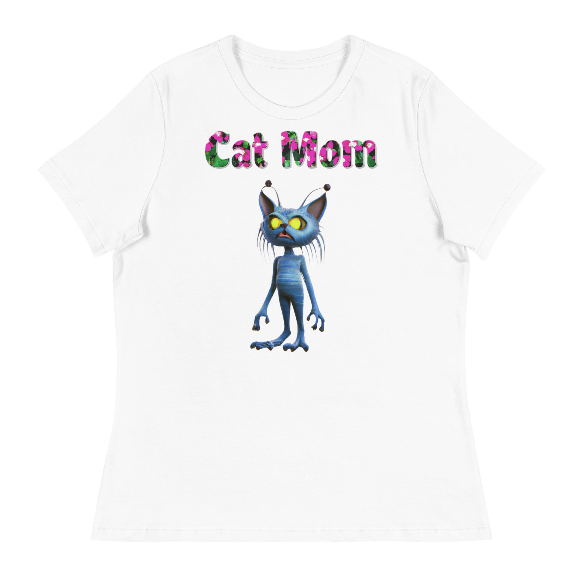 Womens WhiteT-Shirt with Alien Cat with a text "Cat Mom" at $25.97 found at Personalizedpetlovergifts