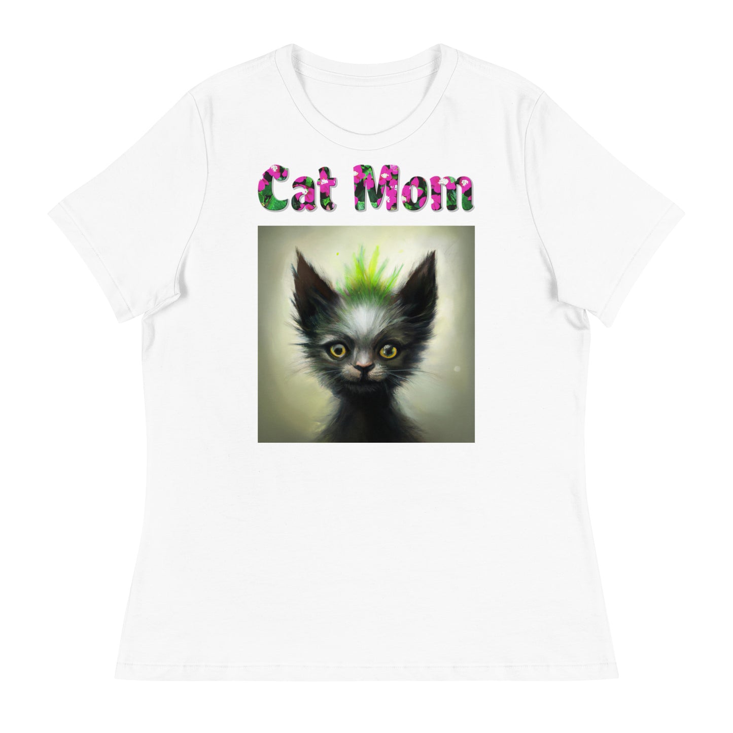 Womens WhiteT-Shirt with Alien Cat With Spikes with a text "Cat Mom" at $25.97 found at Personalizedpetlovergifts