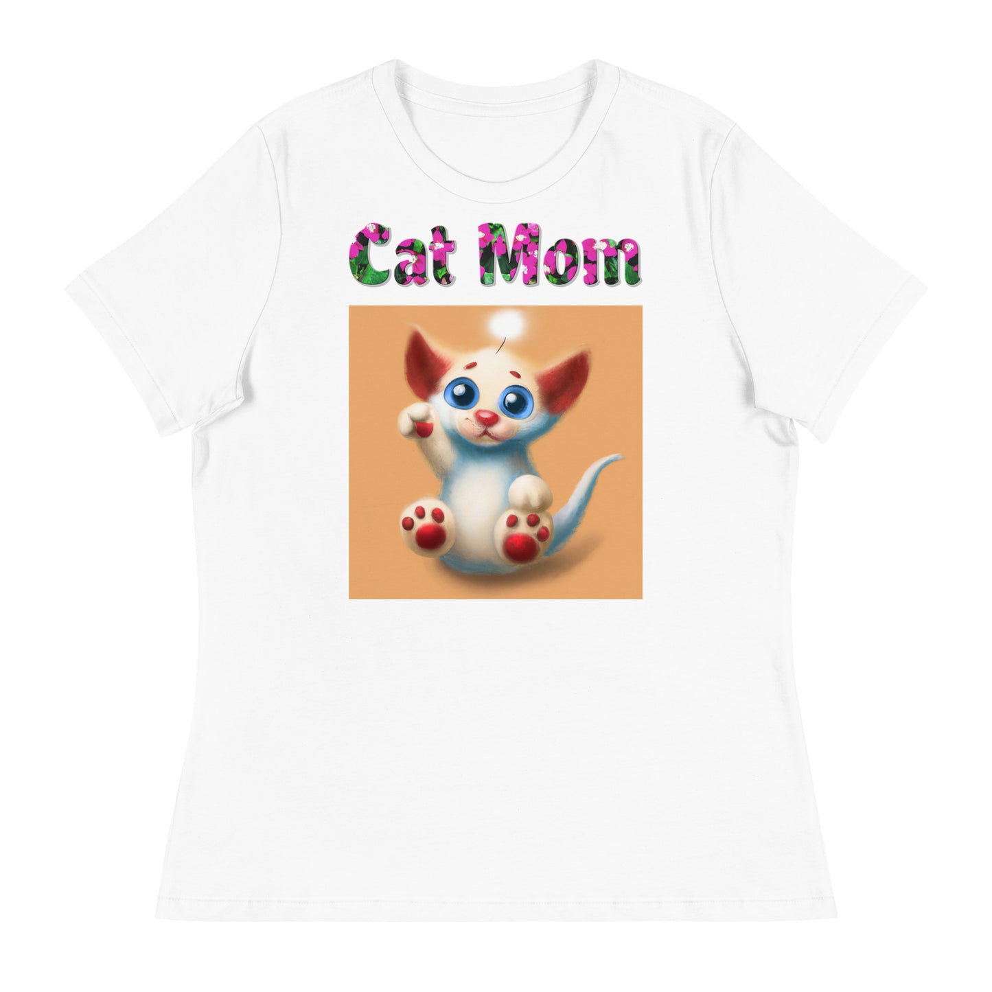 Womens WhiteT-Shirt with Adorable Alien Kitten with a text "Cat Mom" at $25.97 found at Personalizedpetlovergifts