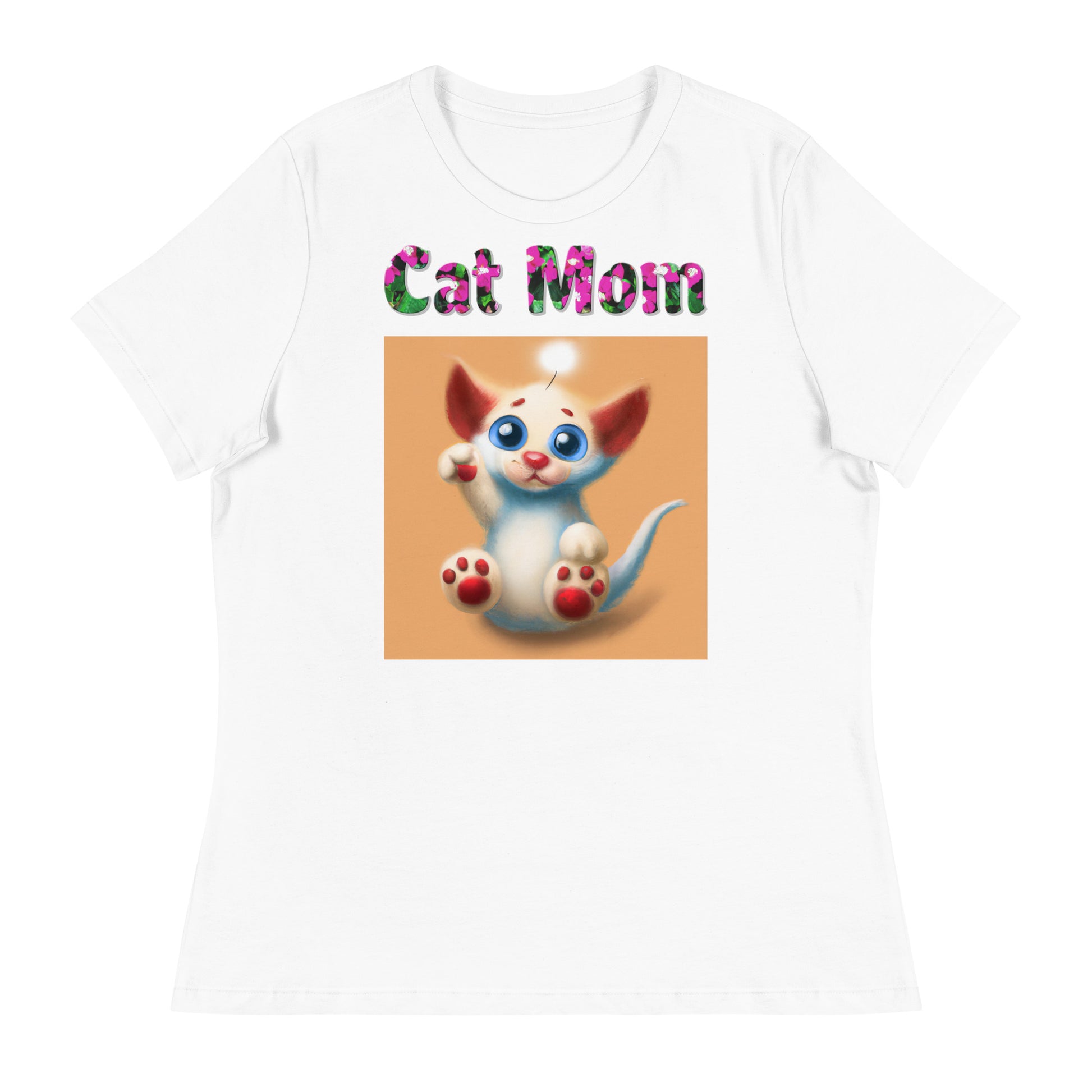 Womens WhiteT-Shirt with Adorable Alien Kitten with a text "Cat Mom" at $25.97 found at Personalizedpetlovergifts