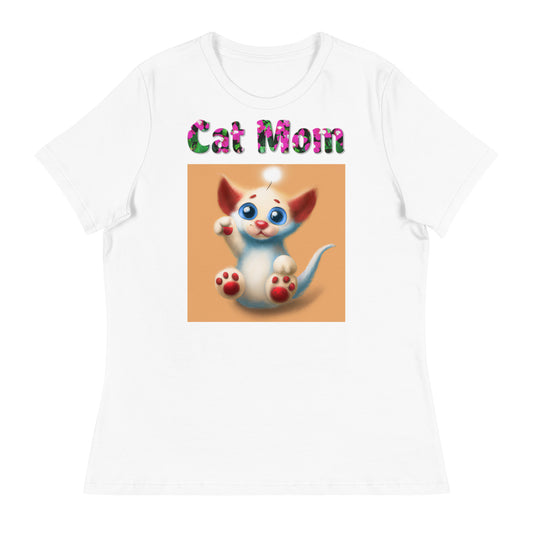 Womens WhiteT-Shirt with Adorable Alien Kitten with a text "Cat Mom" at $25.97 found at Personalizedpetlovergifts