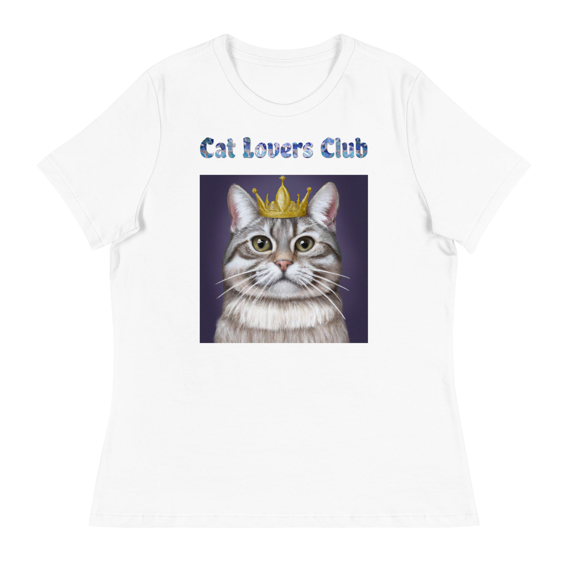 Women's White T-Shirt with Cat With a Crown with a text "Cat Lovers Club" at $25.97 found at Personalizedpetlovergifts