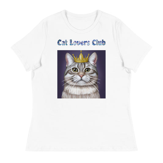 Women's White T-Shirt with Cat With a Crown with a text "Cat Lovers Club" at $25.97 found at Personalizedpetlovergifts