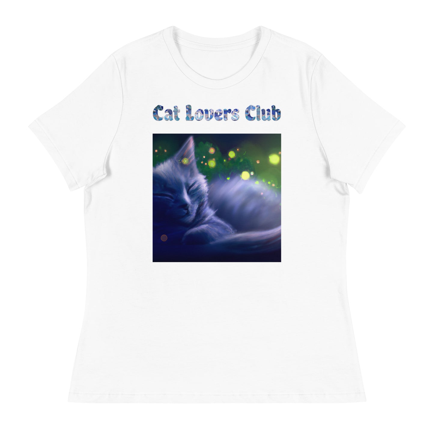 Women's White T-Shirt with Cat Sleeping with a text "Cat Lovers Club" at $25.97 found at Personalizedpetlovergifts