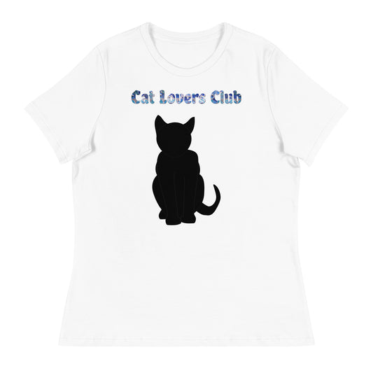 Women's White T-Shirt with Cat Silhouette with a text "Cat Lovers Club" at $25.97 found at Personalizedpetlovergifts