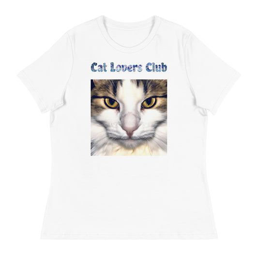 Women's White T-Shirt with Cat Portrait with a text "Cat Lovers Club" at $25.97 found at Personalizedpetlovergifts