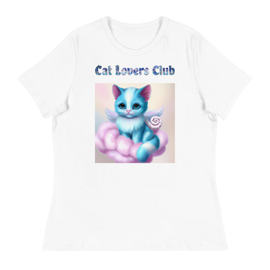 Women's White T-Shirt with Cat On a Pink Cloud with a text "Cat Lovers Club" at $25.97 found at Personalizedpetlovergifts