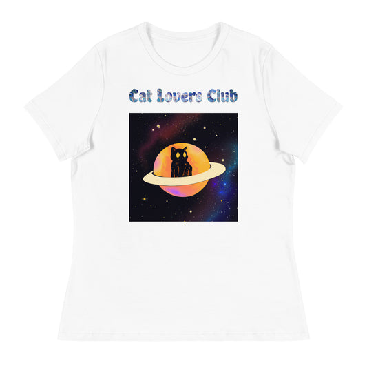 Women's White T-Shirt with Cat In a Saturn with a text "Cat Lovers Club" at $25.97 found at Personalizedpetlovergifts