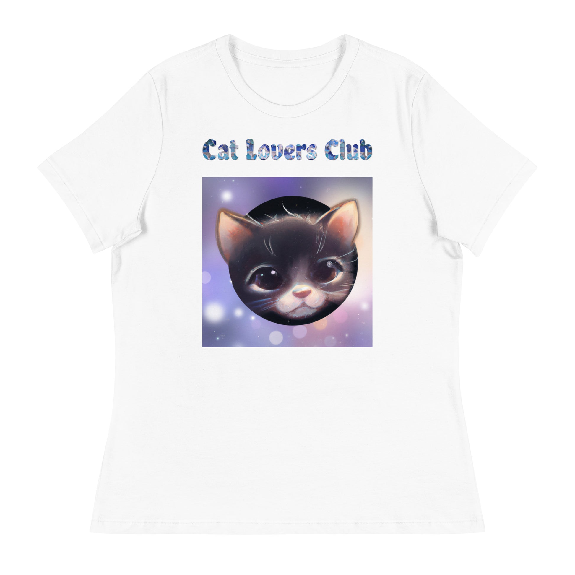 Women's White T-Shirt with Cat Face In a Circle with a text "Cat Lovers Club" at $25.97 found at Personalizedpetlovergifts