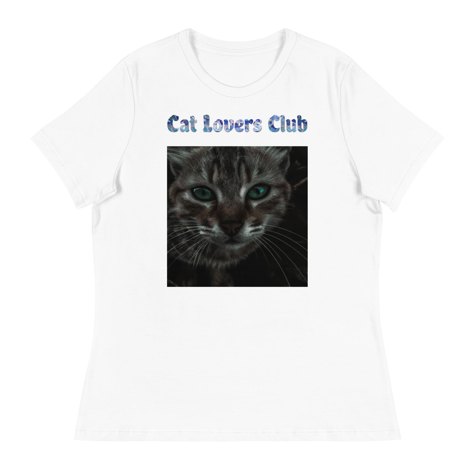 Women's White T-Shirt with Cat Closeup with a text "Cat Lovers Club" at $25.97 found at Personalizedpetlovergifts