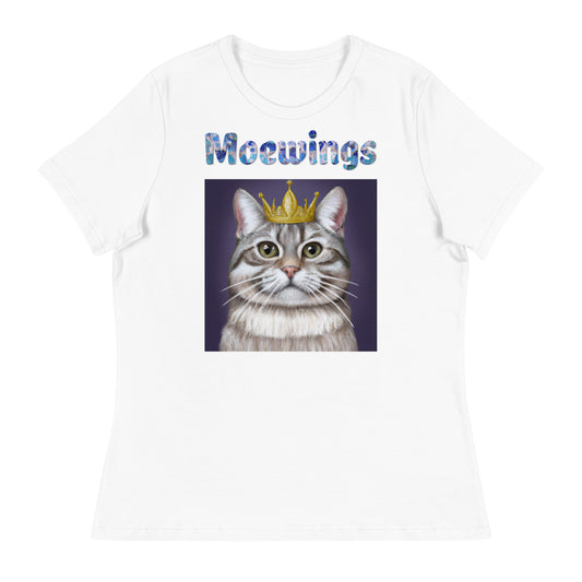 Women's White T-Shirt with Cat With a Crown with a text "Moewings" at $25.97 found at Personalizedpetlovergifts