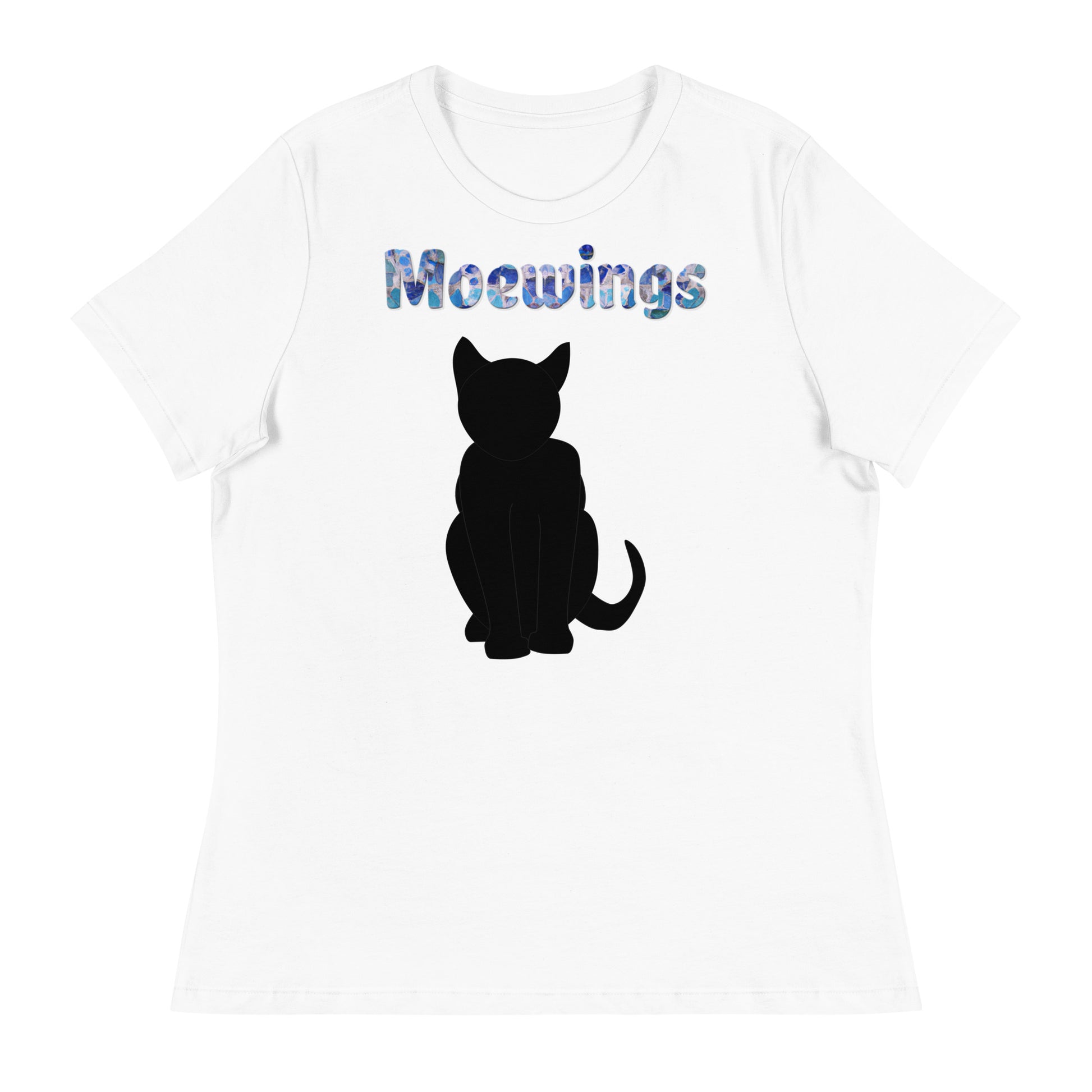 Women's White T-Shirt with Cat Silhouette with a text "Moewings" at $25.97 found at Personalizedpetlovergifts