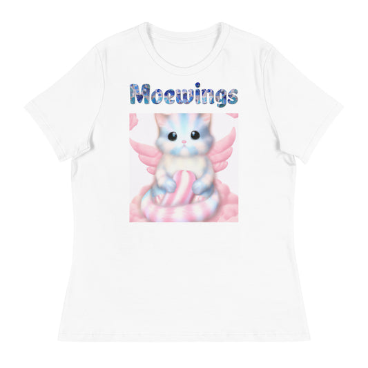 Women's White T-Shirt with Cat On Fluffy Cloud With Wings with a text "Moewings" at $25.97 found at Personalizedpetlovergifts