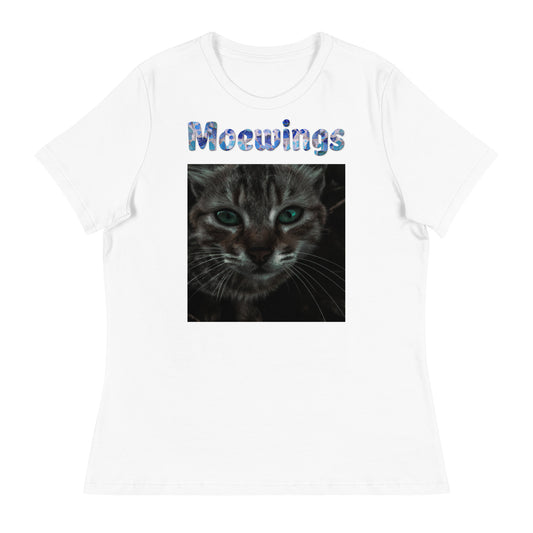 Women's White T-Shirt with Cat Closeup with a text "Moewings" at $25.97 found at Personalizedpetlovergifts