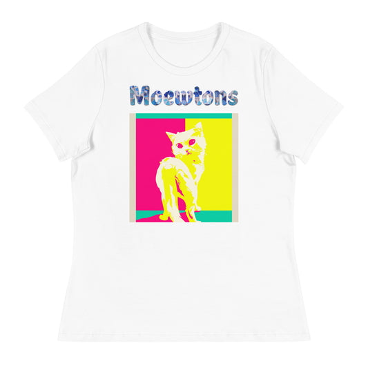 Women's White T-Shirt with Cat Poster Art with a text "Moewtons" at $25.97 found at Personalizedpetlovergifts