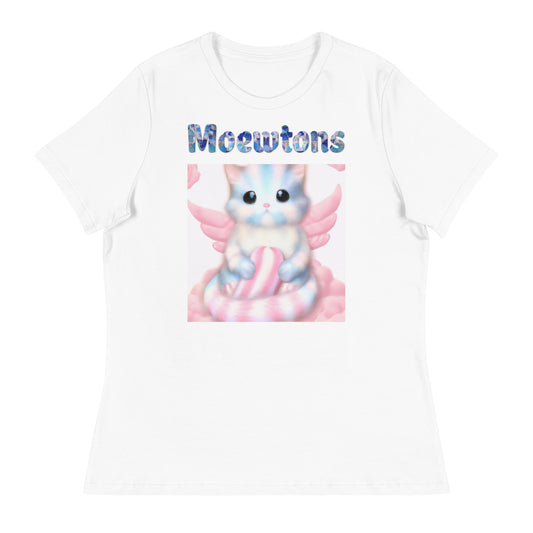 Women's White T-Shirt with Cat On Fluffy Cloud With Wings with a text "Moewtons" at $25.97 found at Personalizedpetlovergifts