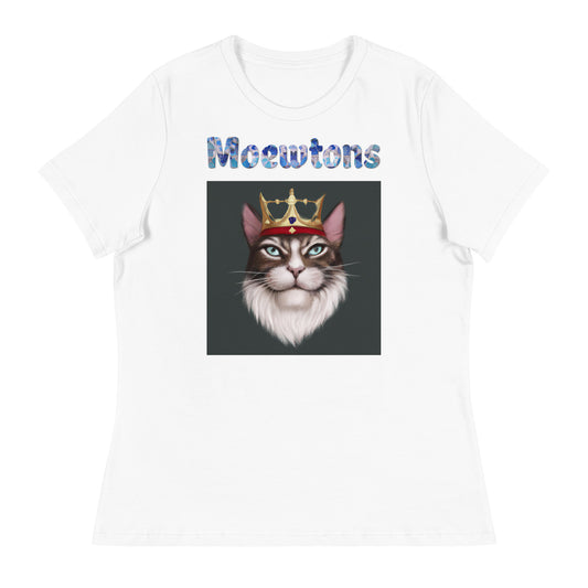 Women's White T-Shirt with Cat King with a text "Moewtons" at $25.97 found at Personalizedpetlovergifts