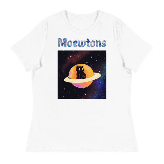 Women's White T-Shirt with Cat In a Saturn with a text "Moewtons" at $25.97 found at Personalizedpetlovergifts