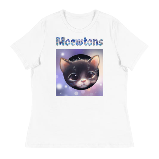 Women's White T-Shirt with Cat Face In a Circle with a text "Moewtons" at $25.97 found at Personalizedpetlovergifts