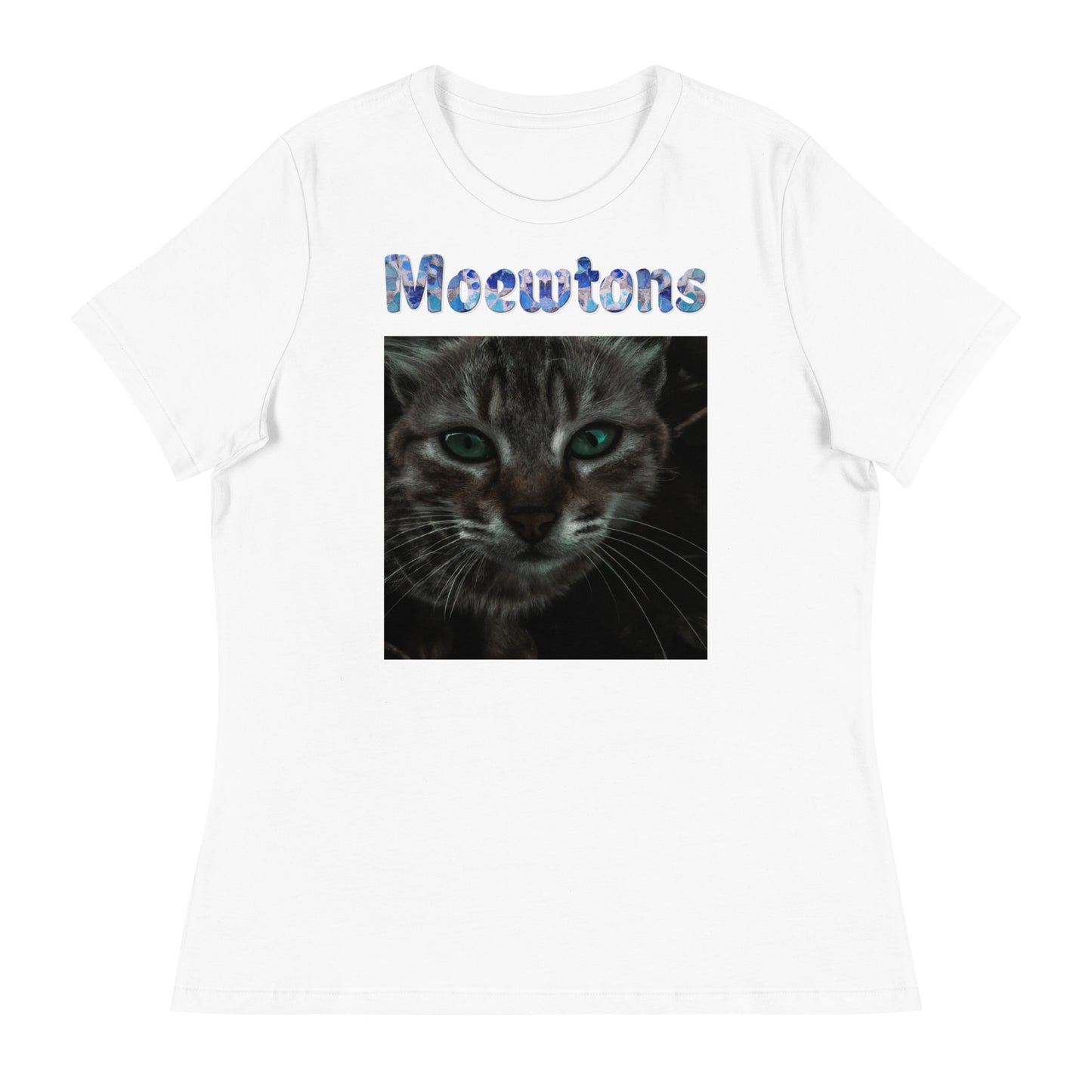 Women's White T-Shirt with Cat Closeup with a text "Moewtons" at $25.97 found at Personalizedpetlovergifts