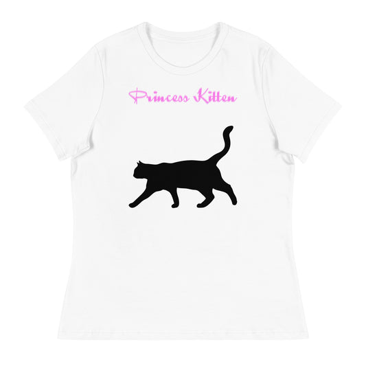 Women's White T-Shirt with Elegant Cat with a text "Princess Kitten" at $25.97 found at Personalizedpetlovergifts