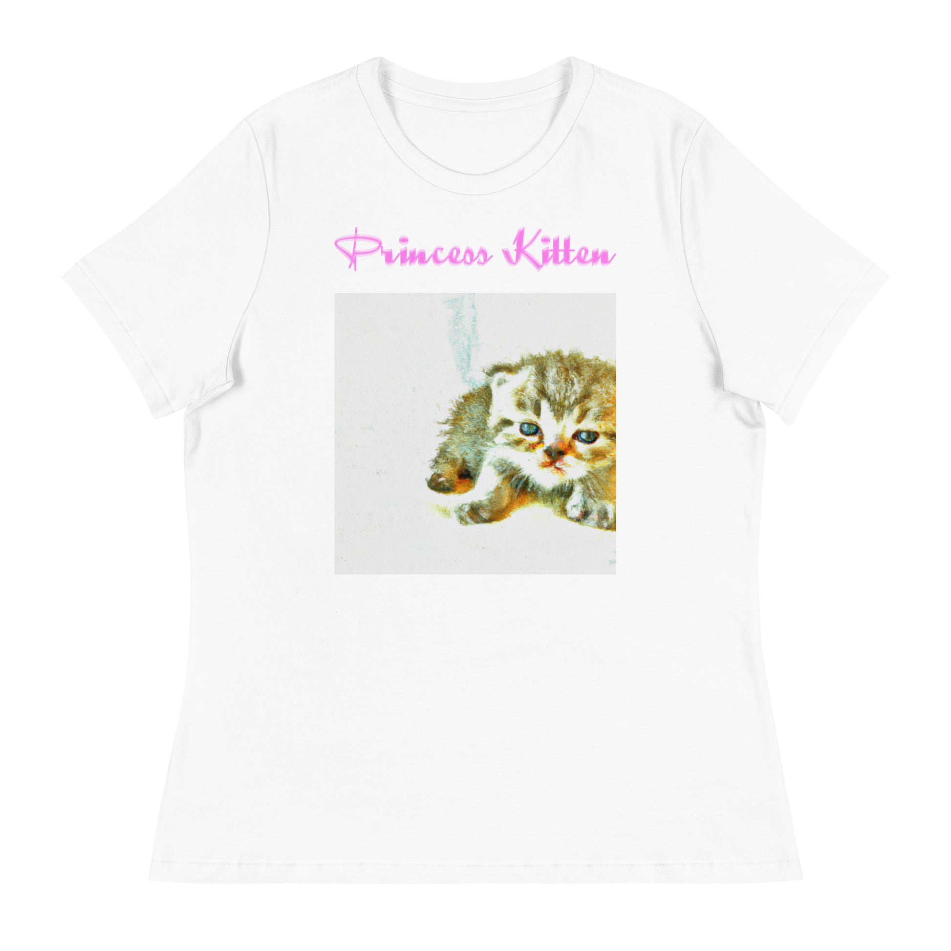 Women's White T-Shirt with Drawing Of a Cute Kitten with a text "Princess Kitten" at $25.97 found at Personalizedpetlovergifts